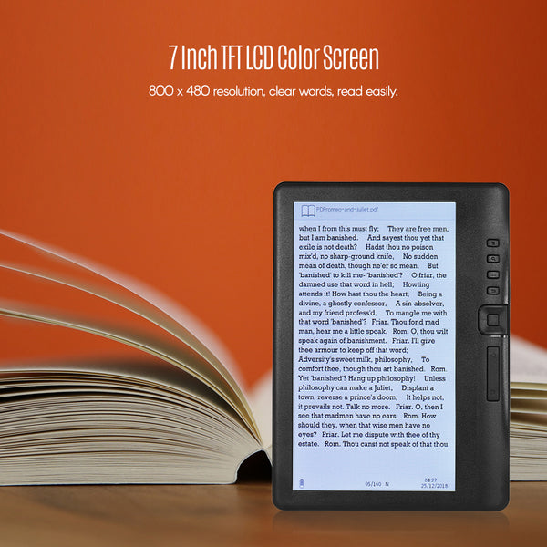 7 inch Ebook Reader 4GB/8GB/16GB Memory add Sets with HD Resolution E-book +Video+MP3 Music player Color screen E reader